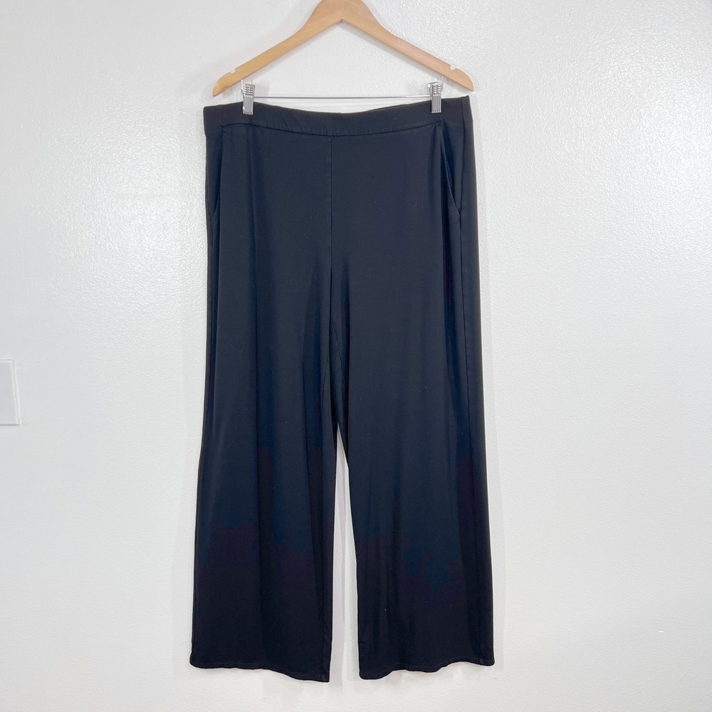 J. Jill Wearever Full Leg Pants Womens L Black Knit Jersey Pocket Travel Basic